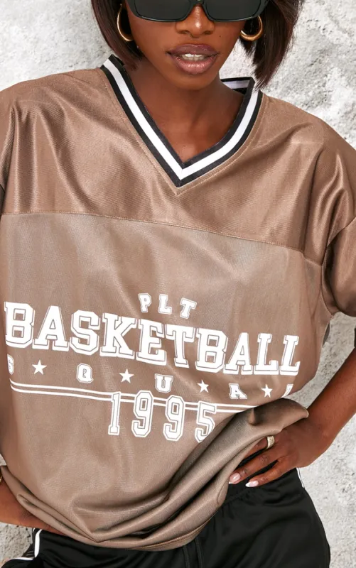  Tall Chocolate Contrast Trim Football Jersey sold by Pretty Little Thing