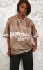  Tall Chocolate Contrast Trim Football Jersey sold by Pretty Little Thing