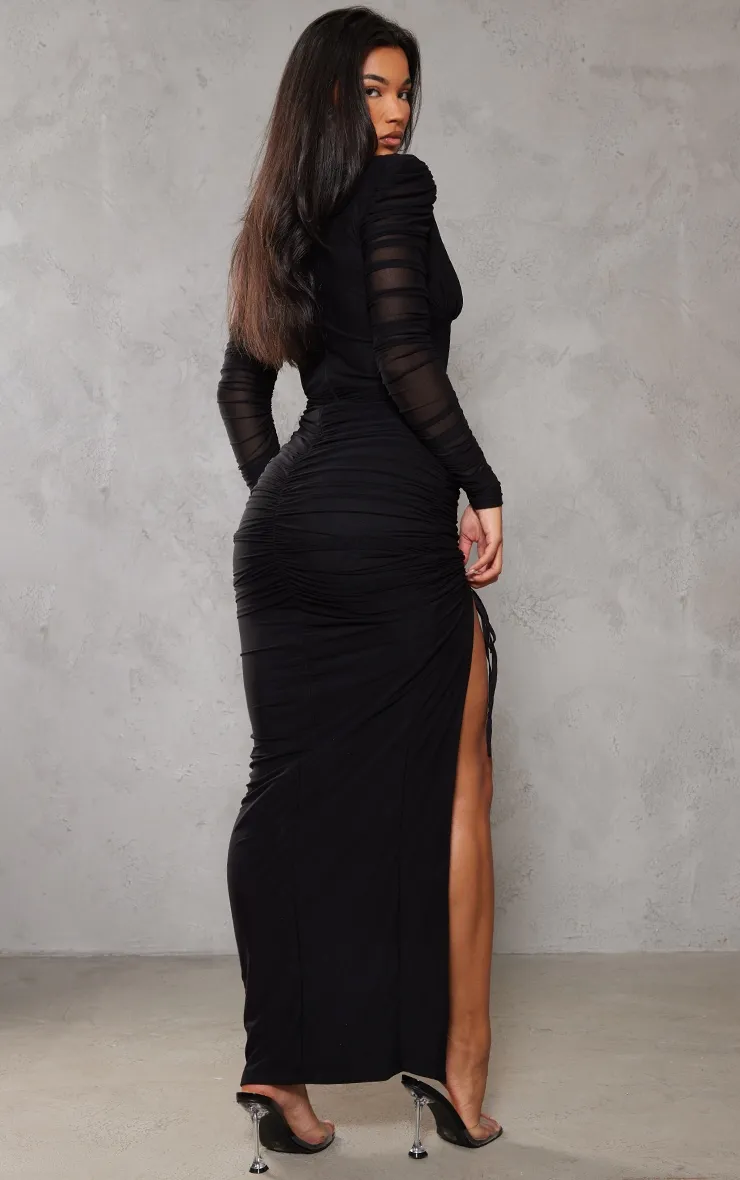 Black Underwire Detail Ruched Mesh Midaxi Dress sold by Pretty Little Thing product image thumbnail 2