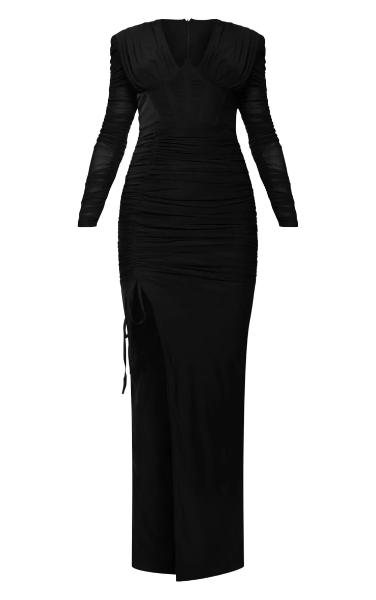 Black Underwire Detail Ruched Mesh Midaxi Dress sold by Pretty Little Thing product image thumbnail 5