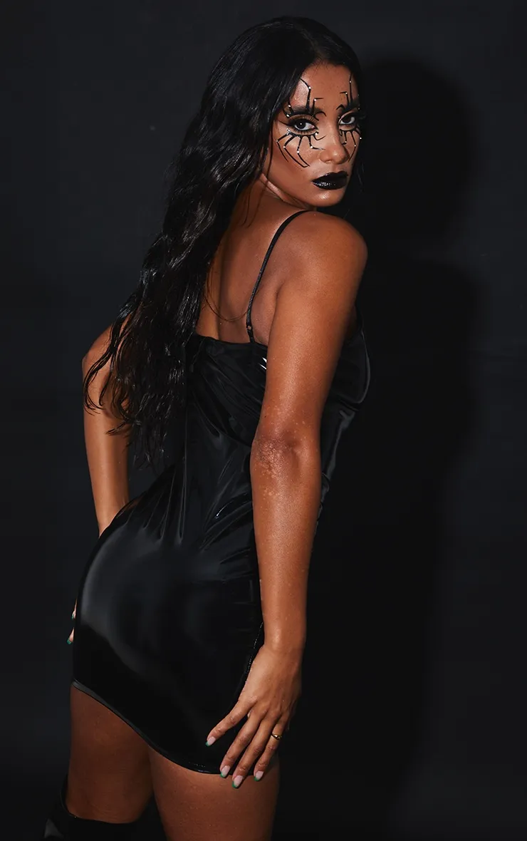 Black Vinyl Strappy Bodycon Fishnet Insert Dress sold by Pretty Little Thing product image thumbnail 2