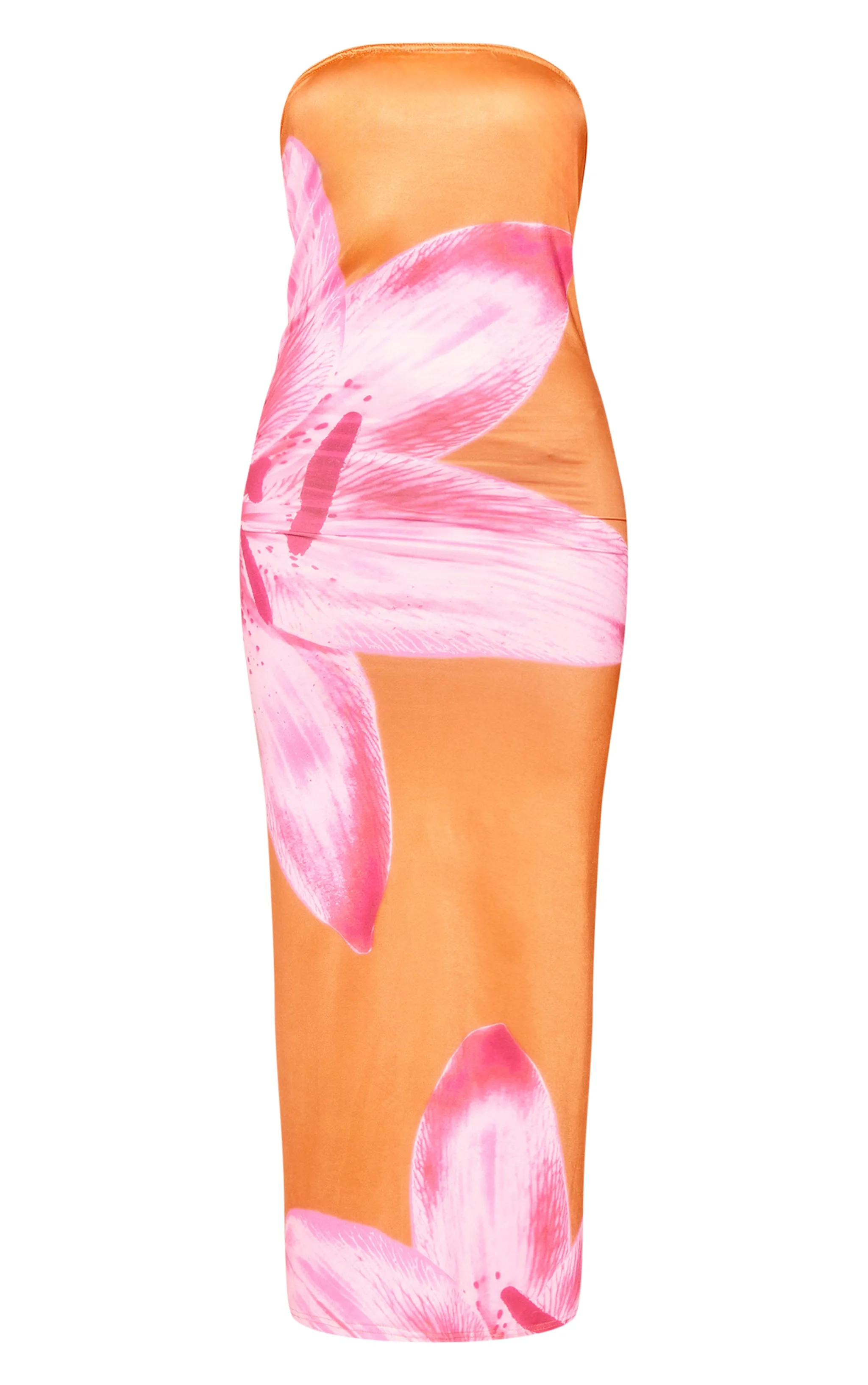 Bright Orange Floral Print Slinky Bandeau Maxi Dress sold by Pretty Little Thing product image thumbnail 5