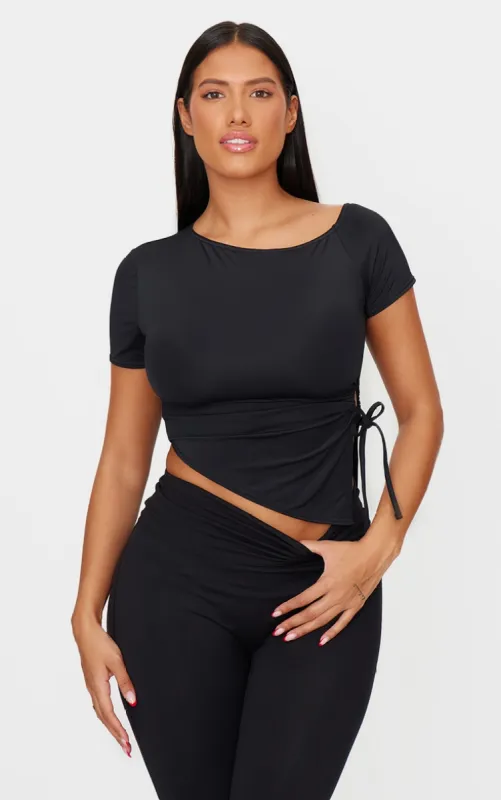 Shape Black Sculpt Asymmetric Rushed Side T-shirt made by Pretty Little Thing
