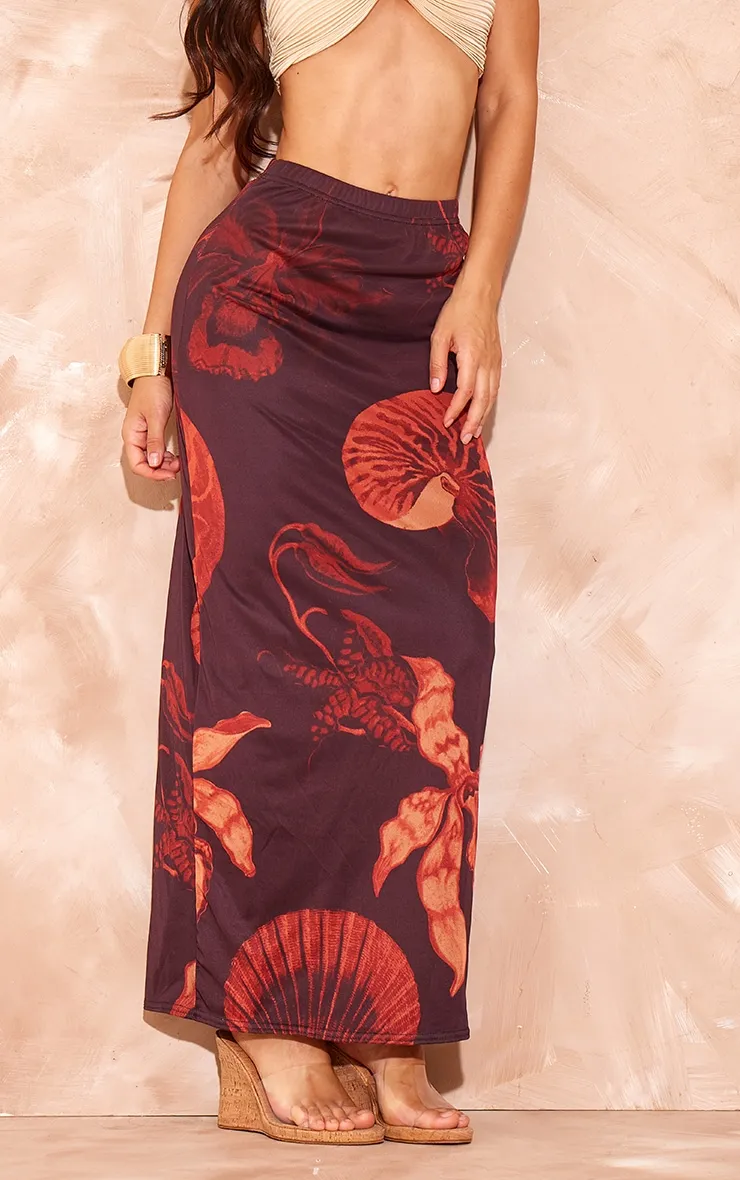 Brown Shell Printed Lined Mesh Maxi Skirt sold by Pretty Little Thing product image thumbnail 2