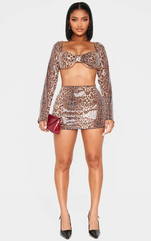 Shape Leopard Print Sequin Low Rise Mini Skirt made by Pretty Little Thing