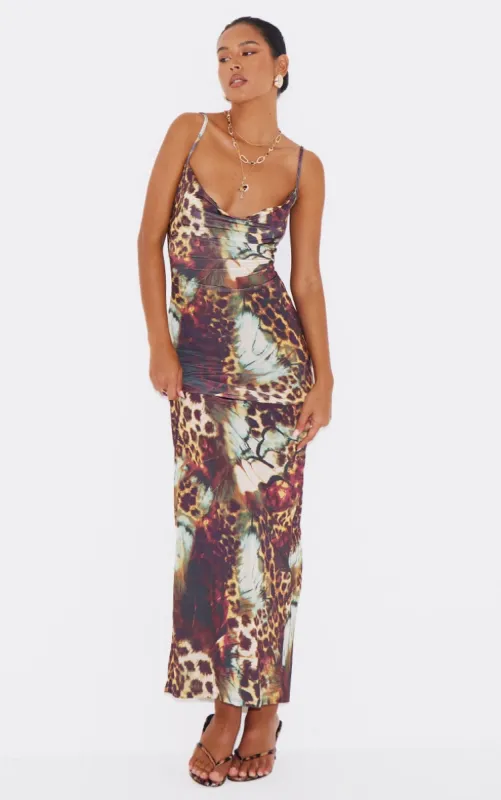 Leopard Abstract Print Slinky Maxi Dress sold by Pretty Little Thing