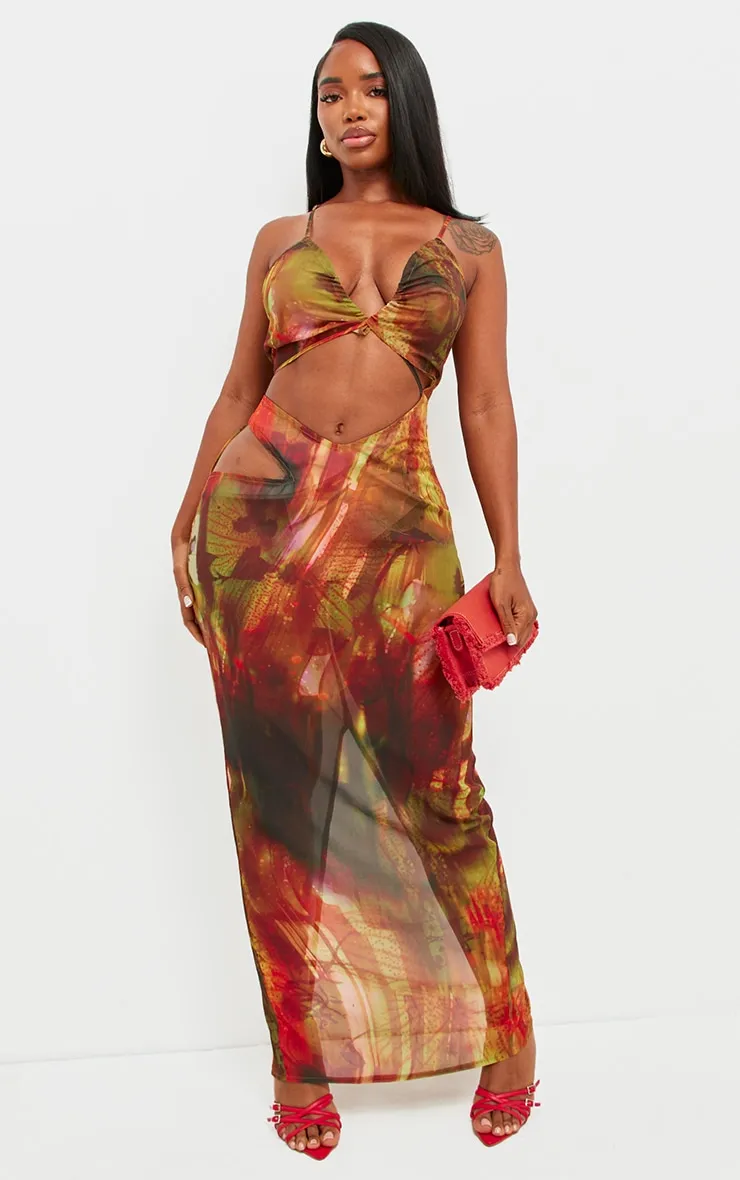 Shape Multi Abstract Print Chiffon Strappy Cut Out Maxi Dress sold by Pretty Little Thing