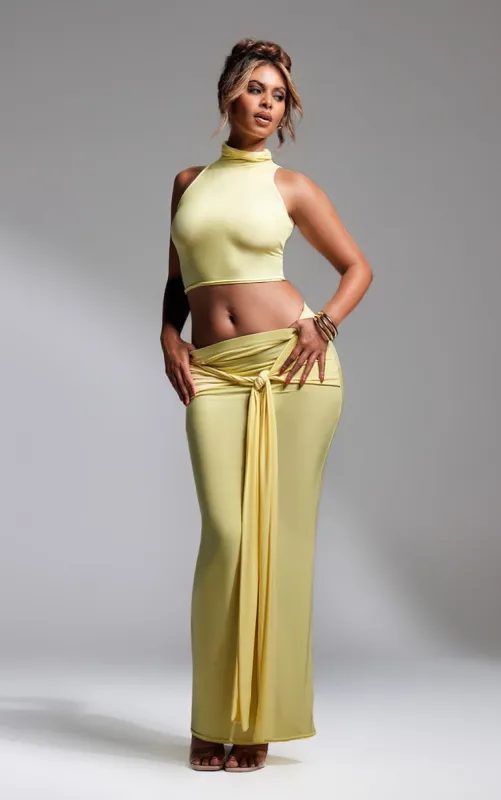 Butter Cream Slinky Tie Detail Maxi Skirt sold by Pretty Little Thing