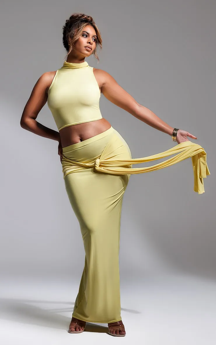 Butter Cream Slinky Tie Detail Maxi Skirt sold by Pretty Little Thing product image thumbnail 3
