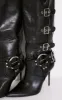 Black Pu Point Toe Buckle Detail Knee High Heeled Boots sold by Pretty Little Thing