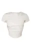 Petite Cream Faux Leather Ruched Asymmetric Top sold by Pretty Little Thing