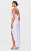 Purple Sequin Tie Neck Cut Out Maxi Dress sold by Pretty Little Thing