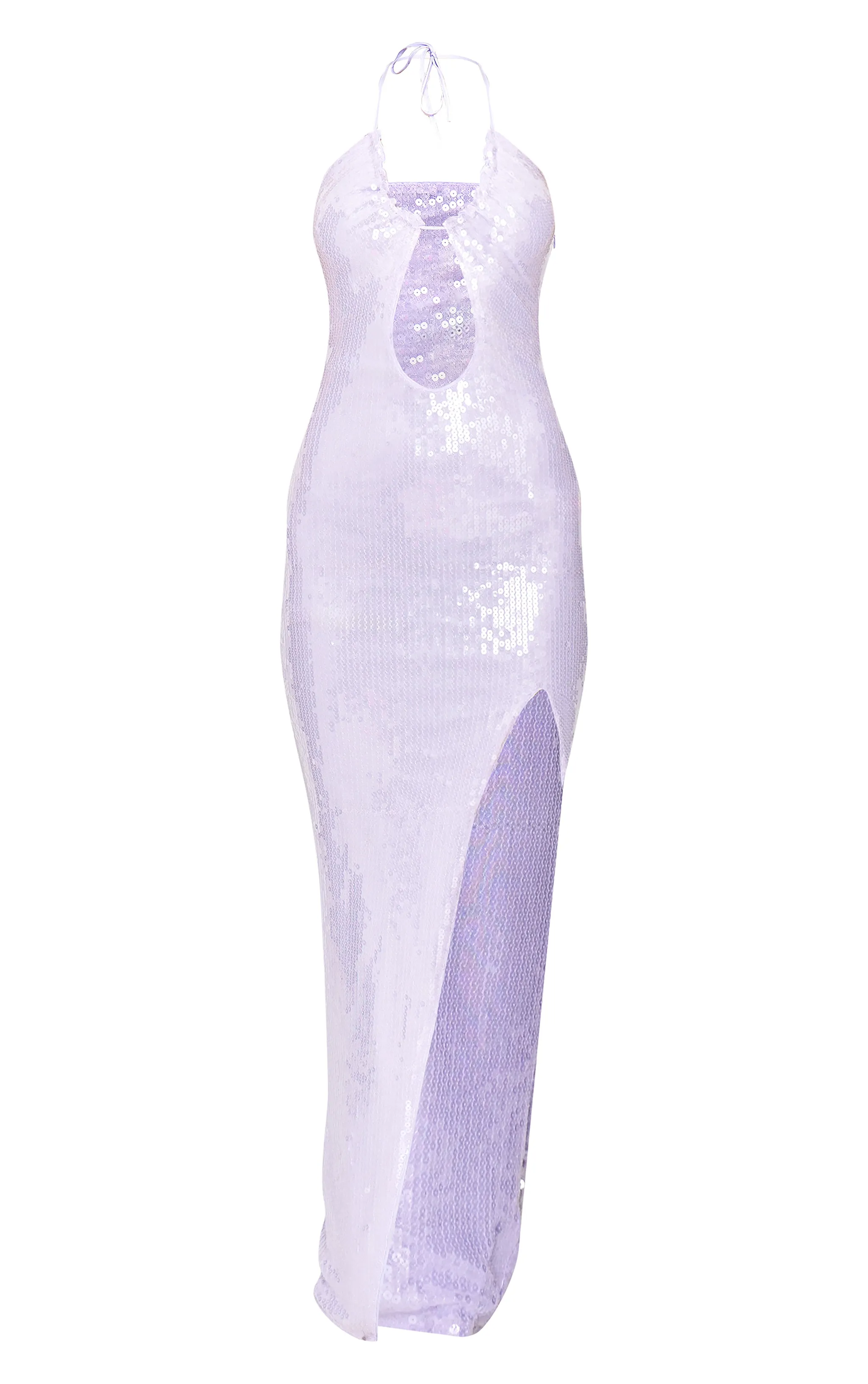 Purple Sequin Tie Neck Cut Out Maxi Dress sold by Pretty Little Thing product image thumbnail 5
