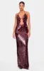 Tall Dark Red Sequin Plunge Halter Neck Maxi Dress sold by Pretty Little Thing