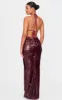 Tall Dark Red Sequin Plunge Halter Neck Maxi Dress sold by Pretty Little Thing