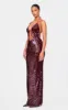 Tall Dark Red Sequin Plunge Halter Neck Maxi Dress sold by Pretty Little Thing