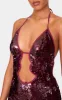 Tall Dark Red Sequin Plunge Halter Neck Maxi Dress sold by Pretty Little Thing