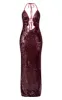 Tall Dark Red Sequin Plunge Halter Neck Maxi Dress sold by Pretty Little Thing