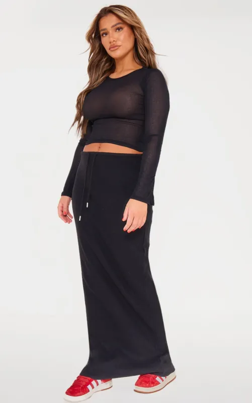 Black Soft Brushed Rib Drawstring Waist Maxi Skirt sold by Pretty Little Thing