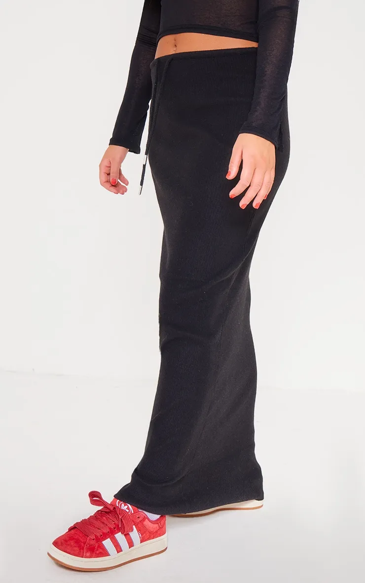 Black Soft Brushed Rib Drawstring Waist Maxi Skirt sold by Pretty Little Thing product image thumbnail 2