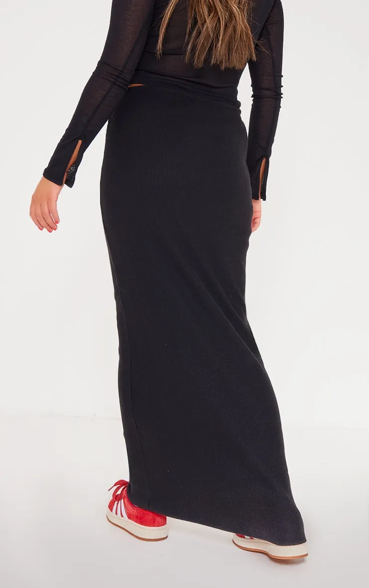 Black Soft Brushed Rib Drawstring Waist Maxi Skirt sold by Pretty Little Thing product image thumbnail 3