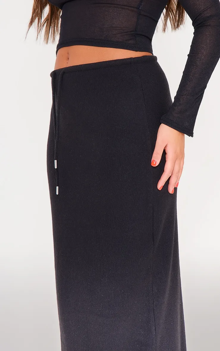 Black Soft Brushed Rib Drawstring Waist Maxi Skirt sold by Pretty Little Thing product image thumbnail 4