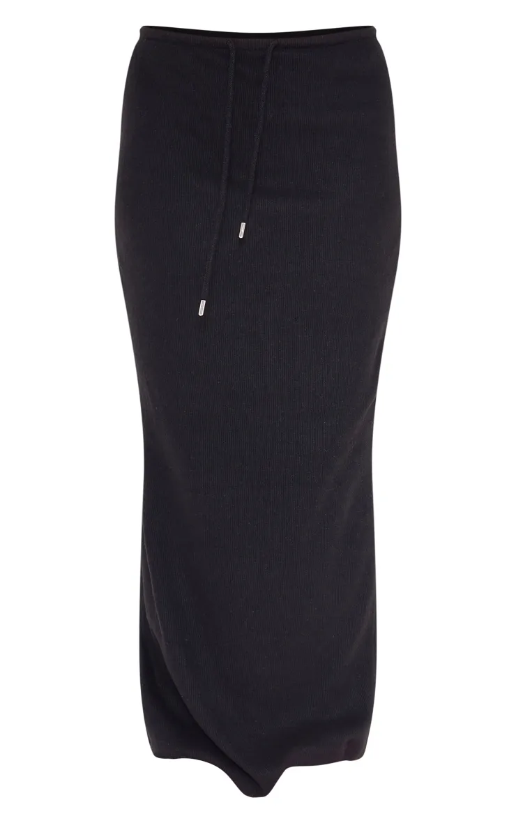 Black Soft Brushed Rib Drawstring Waist Maxi Skirt sold by Pretty Little Thing product image thumbnail 5