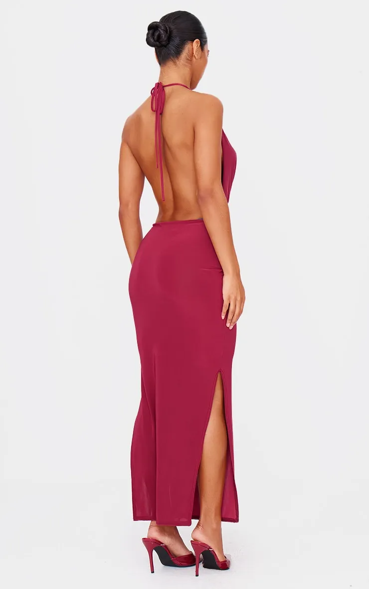 Burgundy Slinky Cowl Halterneck Maxi Dress sold by Pretty Little Thing product image thumbnail 2