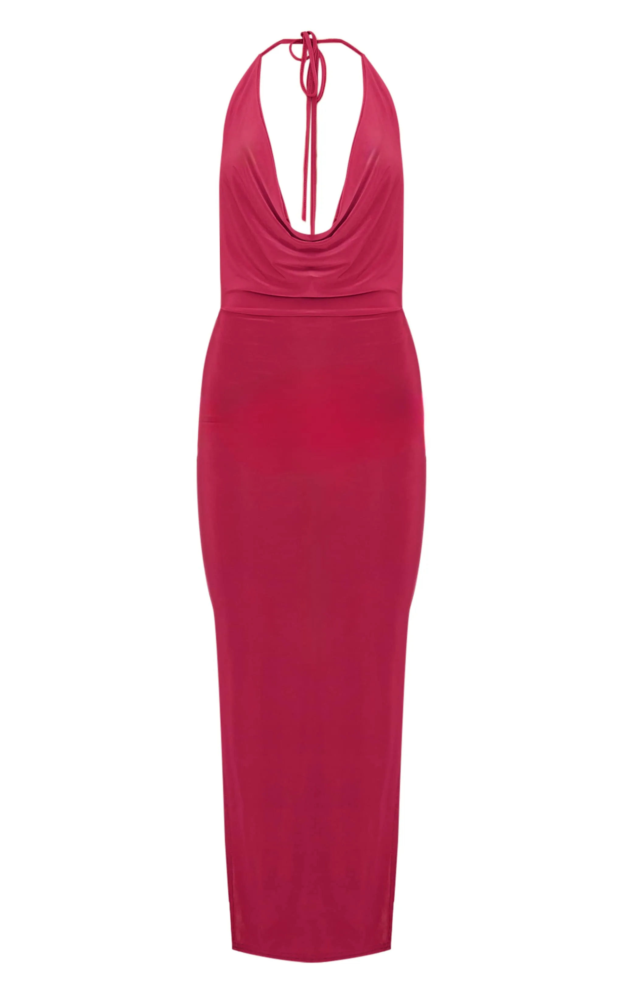 Burgundy Slinky Cowl Halterneck Maxi Dress sold by Pretty Little Thing product image thumbnail 5