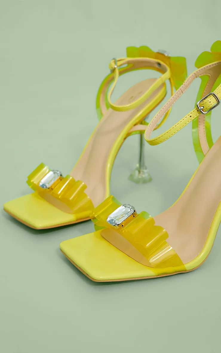 Yellow Wide Fit PU Clear Bow Gem Detail High Cake Stand Heeled Sandals sold by Pretty Little Thing product image thumbnail 3