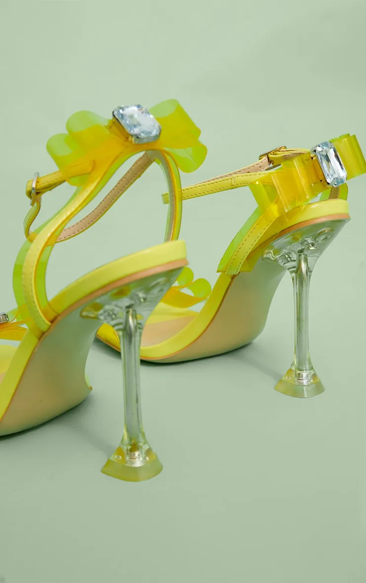 Yellow Wide Fit PU Clear Bow Gem Detail High Cake Stand Heeled Sandals sold by Pretty Little Thing product image thumbnail 4