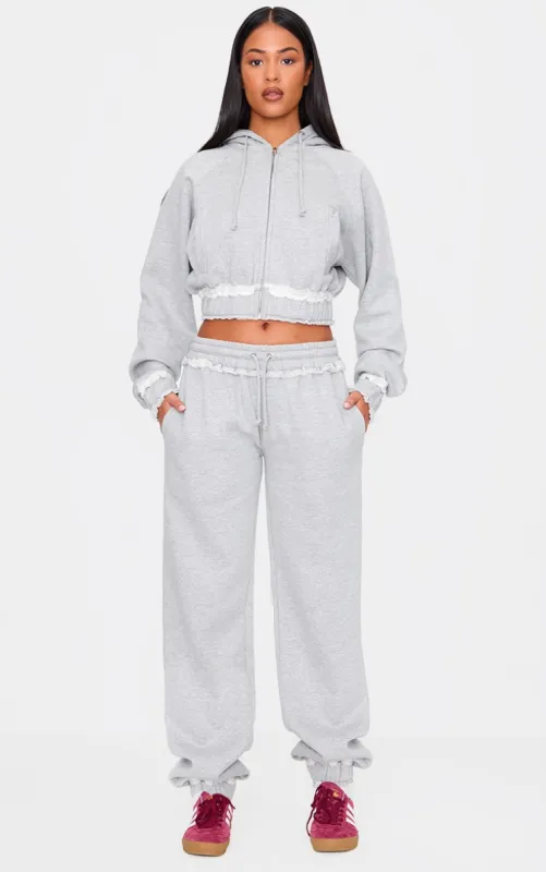 Tall Grey Marl Distressed Waistband Wide Leg Joggers sold by Pretty Little Thing