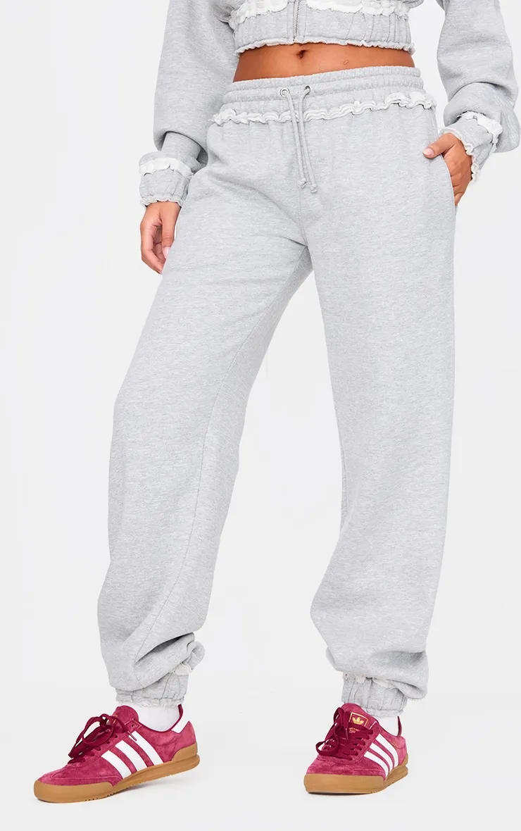 Tall Grey Marl Distressed Waistband Wide Leg Joggers sold by Pretty Little Thing product image thumbnail 2
