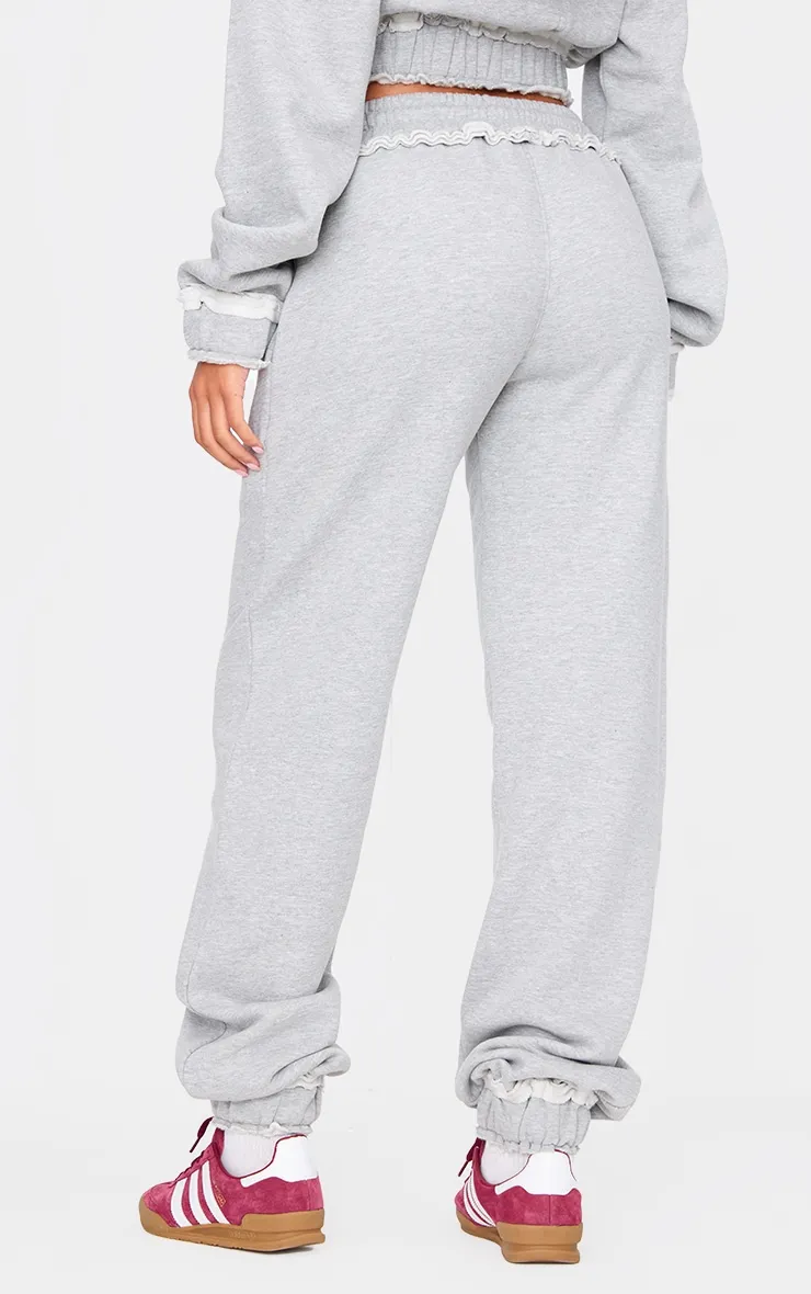 Tall Grey Marl Distressed Waistband Wide Leg Joggers sold by Pretty Little Thing product image thumbnail 3