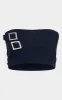 Black Woven Stretch Tailored Bandeau Buckle Top sold by Pretty Little Thing