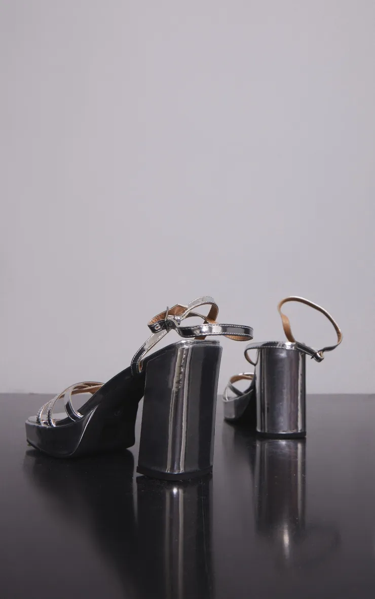 Silver Metallic PU Cross Multi Strap Slight Platform High Block Heeled Sandals sold by Pretty Little Thing product image thumbnail 4