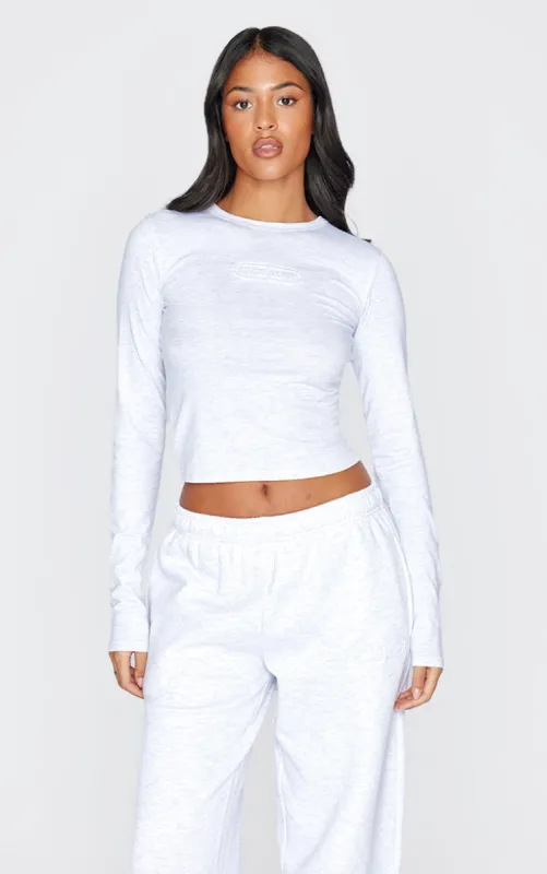 Tall Grey Marl Embossed Studio Archives Long Sleeve T Shirt sold by Pretty Little Thing
