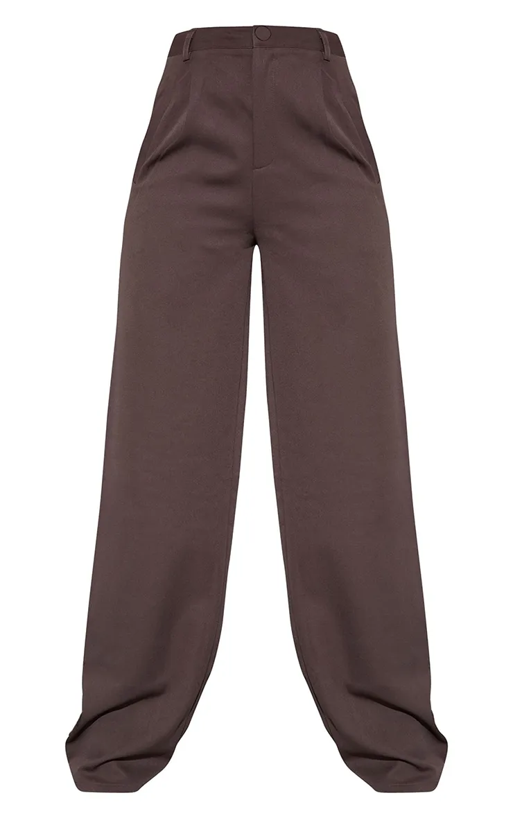 Dark Brown Woven Pleat Detail Wide Leg Trousers sold by Pretty Little Thing product image thumbnail 5