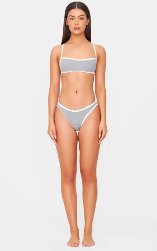 Grey Micro Contrast High Leg Bikini Bottoms sold by Pretty Little Thing