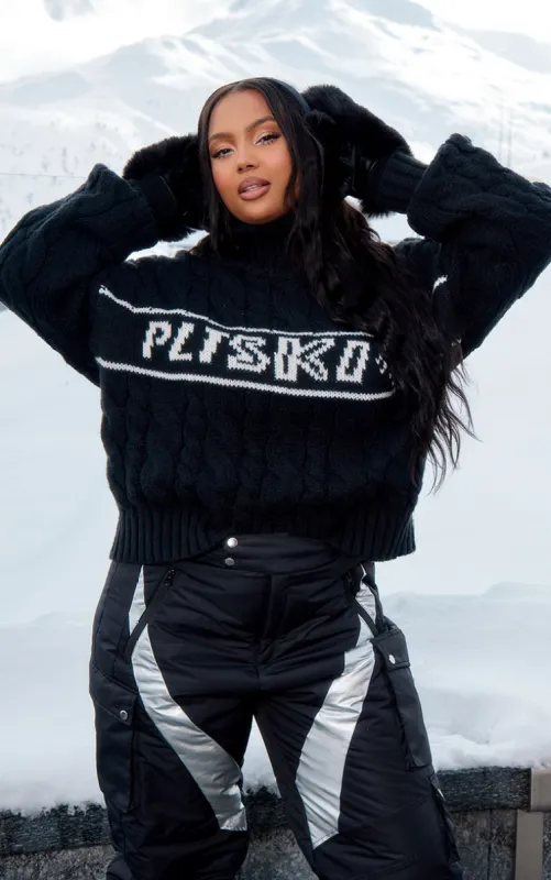 PRETTYLITTLETHING Plus Black Jacquard Apres Ski Oversized Jumper sold by Pretty Little Thing