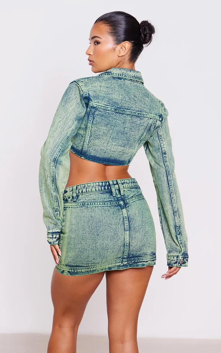 Vintage Wash Green Tint Dipped Hem Denim Jacket sold by Pretty Little Thing product image thumbnail 2