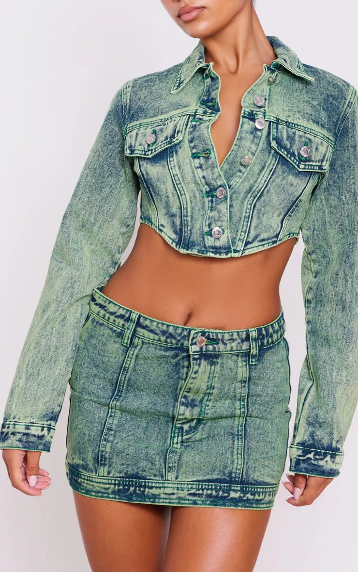 Vintage Wash Green Tint Dipped Hem Denim Jacket sold by Pretty Little Thing product image thumbnail 4
