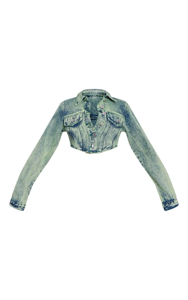 Vintage Wash Green Tint Dipped Hem Denim Jacket sold by Pretty Little Thing product image thumbnail 5