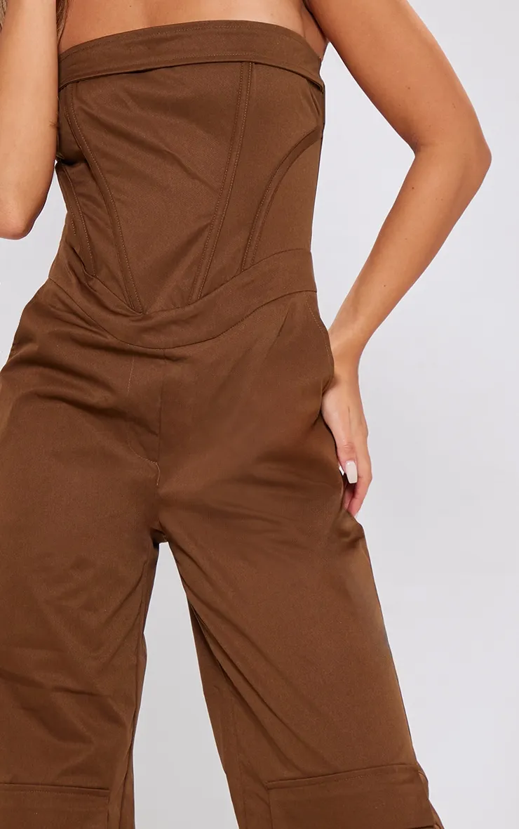 Petite Brown Corset Detail Cargo Jumpsuit sold by Pretty Little Thing product image thumbnail 4