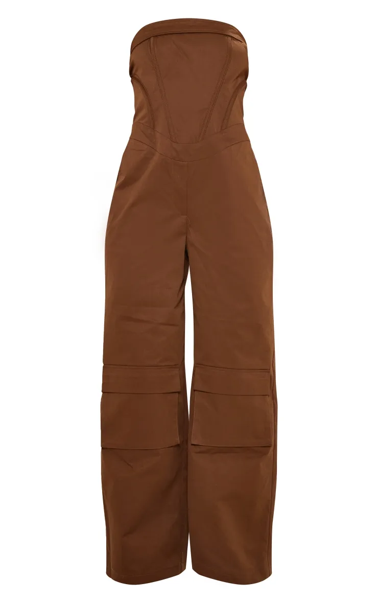 Petite Brown Corset Detail Cargo Jumpsuit sold by Pretty Little Thing product image thumbnail 5
