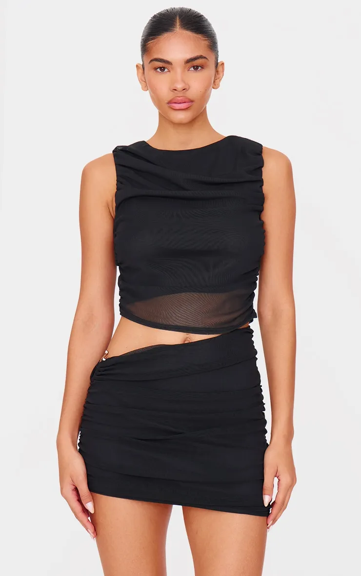 Black Mesh Trim Detail Ruched Skirt sold by Pretty Little Thing product image thumbnail 4