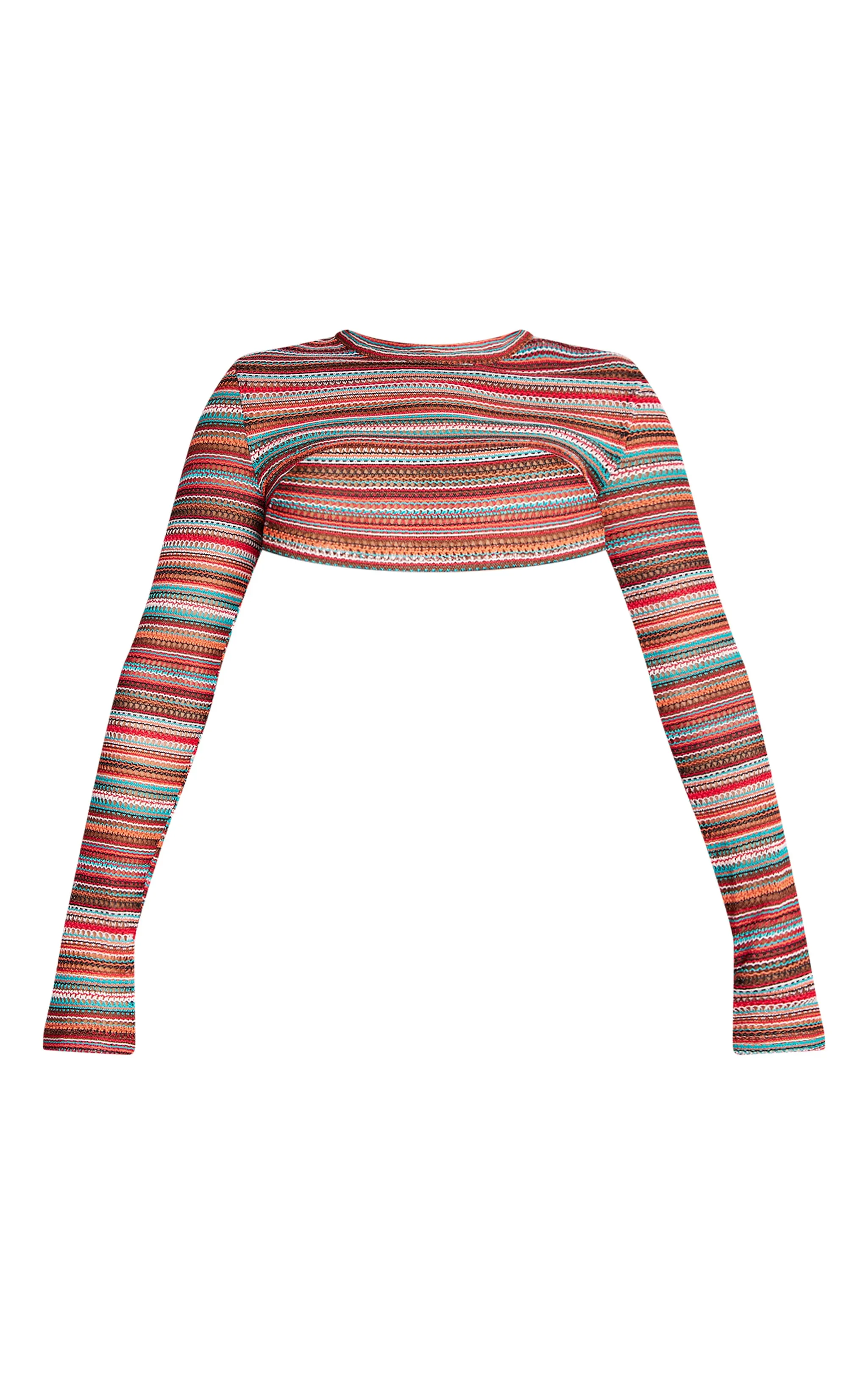 Shape Multi Contrast Textured Long Sleeve Extreme Crop Top sold by Pretty Little Thing product image thumbnail 5