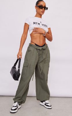 Khaki Parachute Oversized Shell Cargos made by Pretty Little Thing