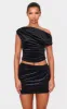 Black Velvet Wrap Detail Mini Skirt sold by Pretty Little Thing