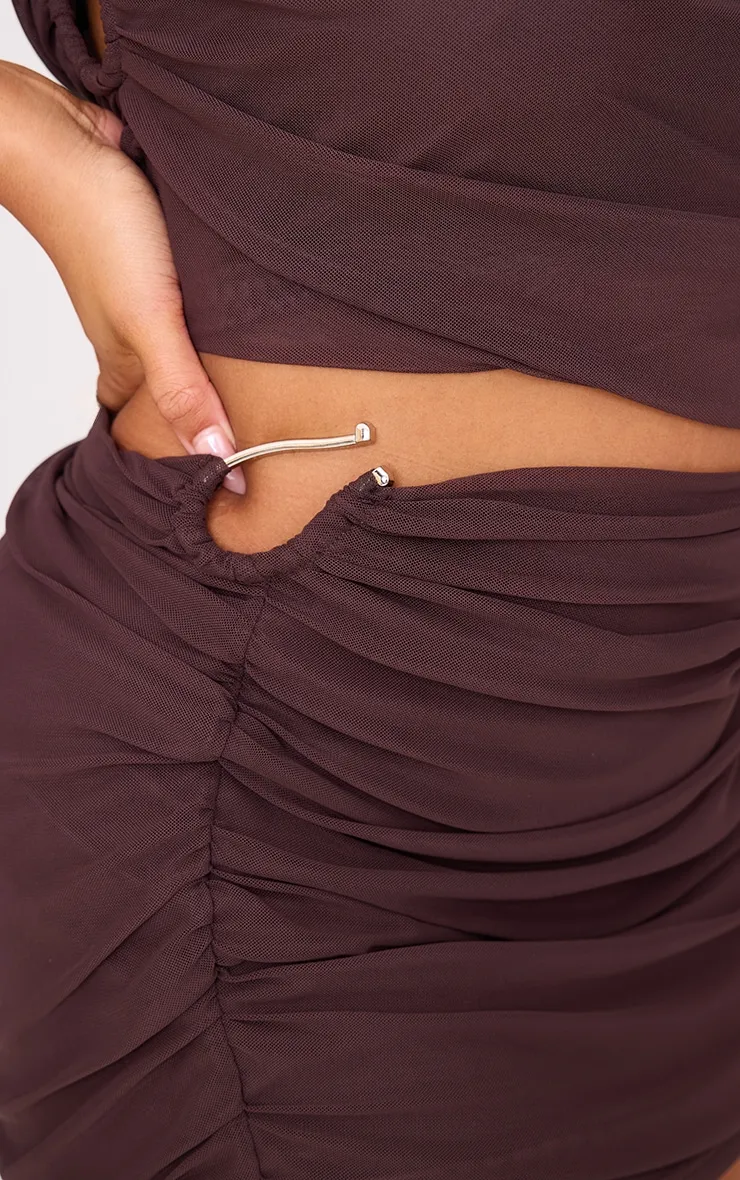 Plus Chocolate Mesh Trim Detail Ruched Mini Skirt sold by Pretty Little Thing product image thumbnail 5